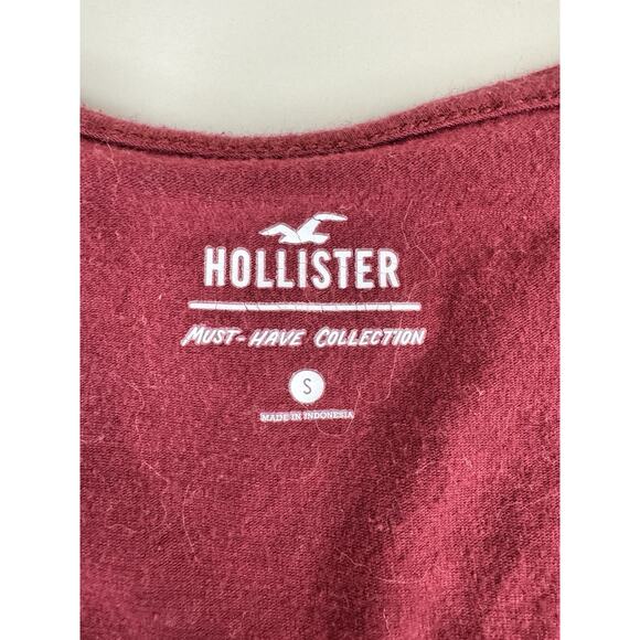 Hollister Y2K Womens Crochet Lace Long Sleeve Top S Burgundy Boho V-Neck Tie - Picture 5 of 12